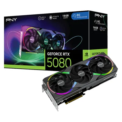 PNY GeForce RTX 5080 ARGB Epic-X RGB Overclocked Triple Fan (16 GB, GDDR7), Grafikkarte, Schwarz