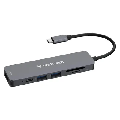 Verbatim Hub USB-C 6port Sd Microsd (USB-C, 6 Ports), Dockingstation + USB Hub, Grau