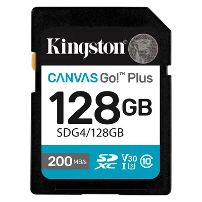 Kingston Card Canvas Go Plus SDG4 (128 GB, SDXC, U3, UHS-I), Speicherkarte, Blau, Schwarz, Weiss
