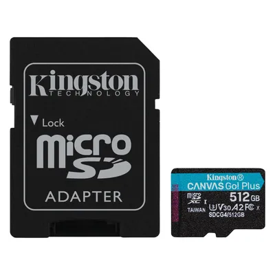 Kingston Canvas Go! Plus +Adapter (512 GB, microSDXC, U3, UHS-I), Speicherkarte, Schwarz