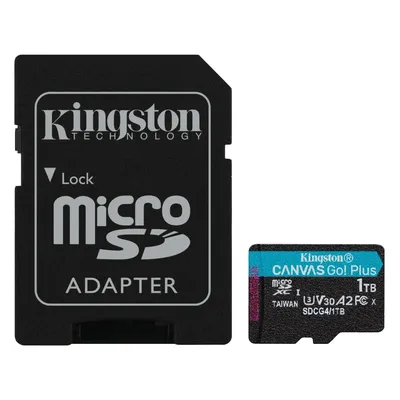 Kingston Canvas Go! Plus +Adapter (1000 GB, microSDXC, U3, UHS-I), Speicherkarte, Schwarz