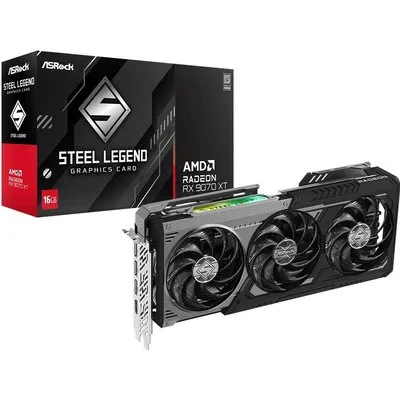 AsRock Radeon RX 9070 XT Steel Legend Dark (16 GB, GDDR6), Grafikkarte, Mehrfarbig, Schwarz