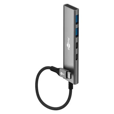 Goobay Slim 4-Port USB-Hub, USB-C auf USB-C/USB-A, 5 Gbit/s (USB-C, 4 Ports), Dockingstation + USB Hub, Grau