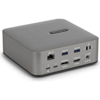 StarTech Thunderbolt 5 Docking Station Triple Monitor 140w Laptop (Thunderbolt, 11 Ports), Dockingstation + USB Hub, Grau