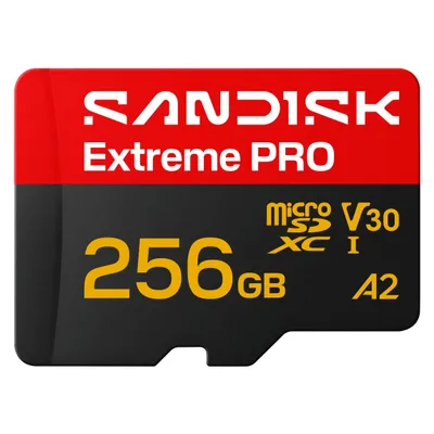 Sandisk Extreme Pro (256 GB, microSDXC, U3, UHS-I), Speicherkarte, Gold, Rot, Schwarz