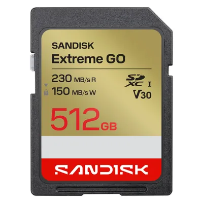 Sandisk Extreme Go (512 GB, SDXC, U3, UHS-I), Speicherkarte, Gold, Rot