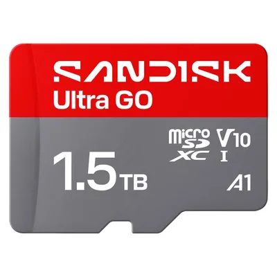 Sandisk Ultra Go (1500 GB, microSDXC, U1, UHS-I), Speicherkarte, Rot, Grau