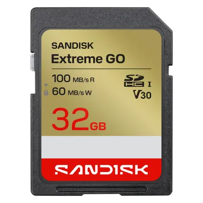 Sandisk Extreme Go (32 GB, SDHC, U3, UHS-I), Speicherkarte, Gold, Rot