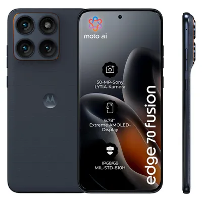 Motorola Edge 70 Fusion (256 GB, PANTONE Silhouette, 6.78", SIM + eSIM, 5G), Smartphone, Blau