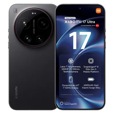 Xiaomi 17 Ultra (512 GB, Black, 6.90", Dual SIM, 5G), Smartphone, Schwarz