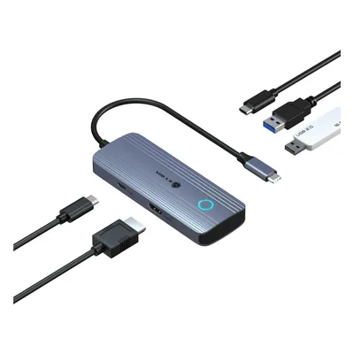 Icy Box Spade Dock 4081 Dockingstation – Screen-Off-Taste & 100W PD (USB-C, 5 Ports), Dockingstation + USB Hub, Grau