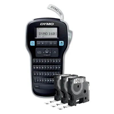 Dymo LabelManager 160 Value Pack mit 3 D1-Bänder 12mm Qwerty, Beschriftungsgerät, Schwarz